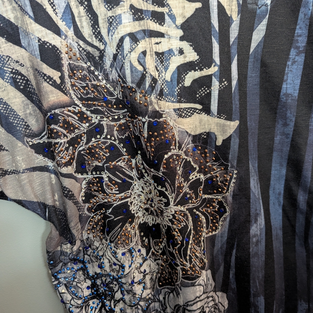 Vintage 90's Panhandle Slim Black and White Floral Blouse - Women's Small - Picture 2 of 8